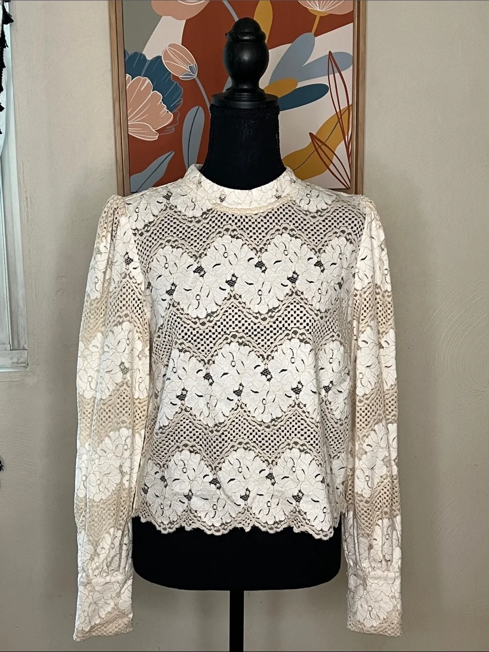 Anthropologie DOLAN Left Coast Mock-Neck Lace Blouse Size S